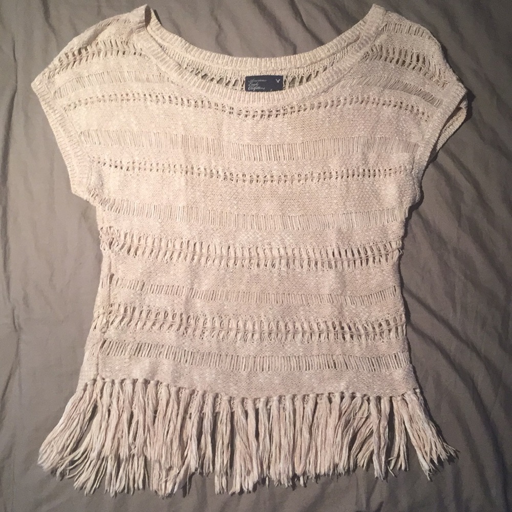 Cream fringed sweater shirt